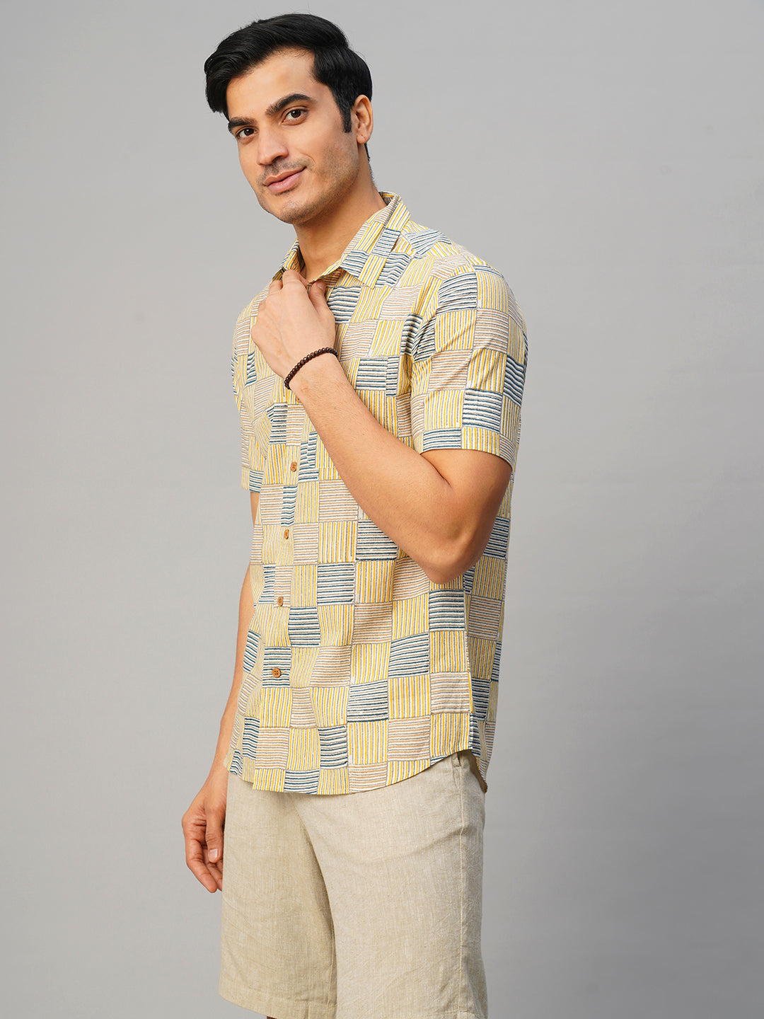 Men's Yellow Cotton Regular Fit Shirt