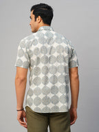 Men's Cotton Hand Block Printed Regular Fit Grey Shirt