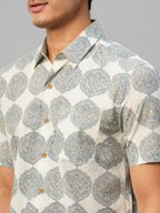 Men's Cotton Hand Block Printed Regular Fit Grey Shirt