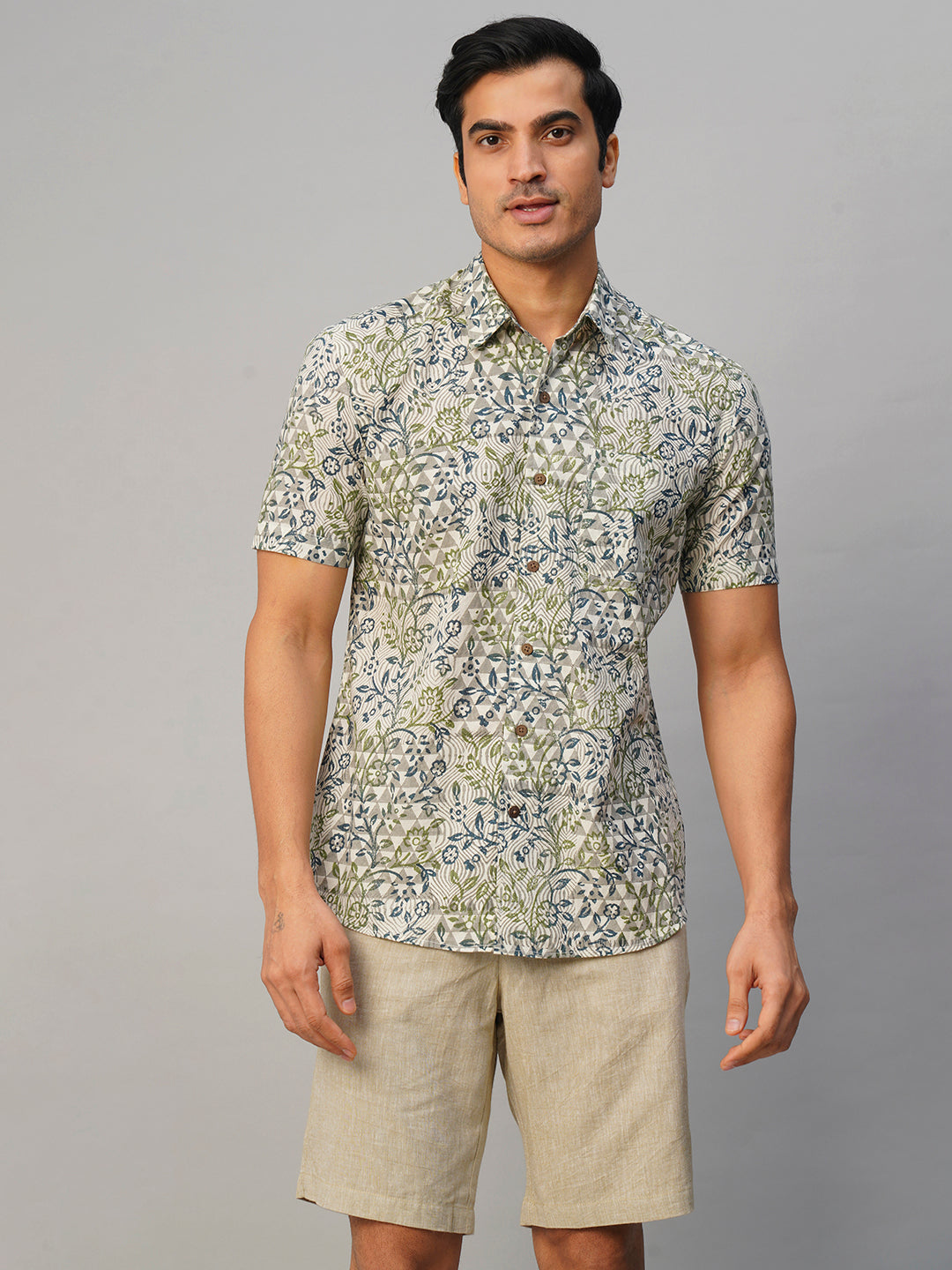 Men's Cotton Hand Block Printed Regular Fit Multi Shirt