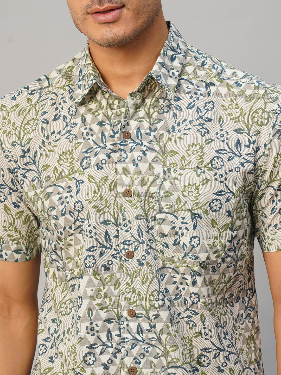 Men's Cotton Hand Block Printed Regular Fit Multi Shirt