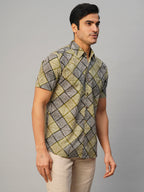 Men's Cotton Batik Printed Regular Fit Olive/Black Shirt