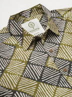 Men's Cotton Batik Printed Regular Fit Olive/Black Shirt