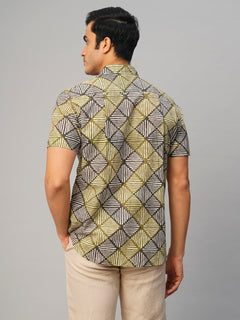 Men’s Cotton Regular Fit Batik Printed Shirt Olive Black
