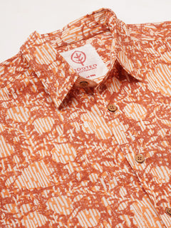 Men's Hand Block Printed Regular Fit Shirt Cotton Brown