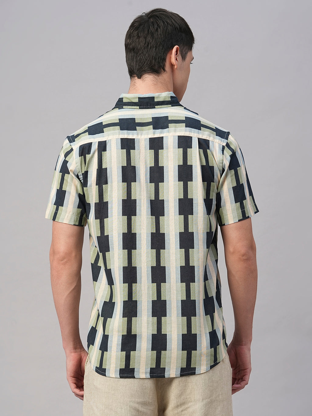 Men's Blue Cotton Flax Regular Fit Shirt
