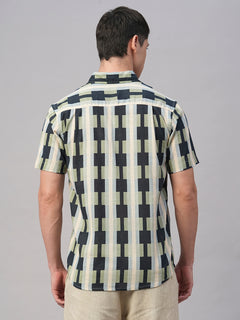 Men's Blue Cotton Flax Regular Fit Shirt