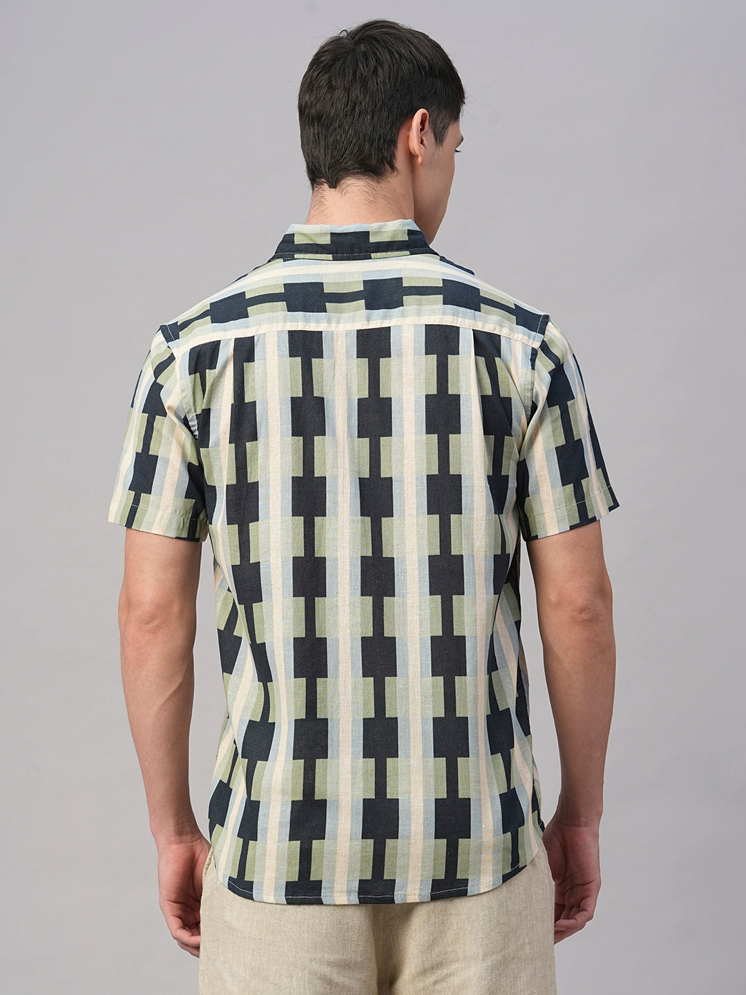 Men's Blue Cotton Flax Regular Fit Shirt