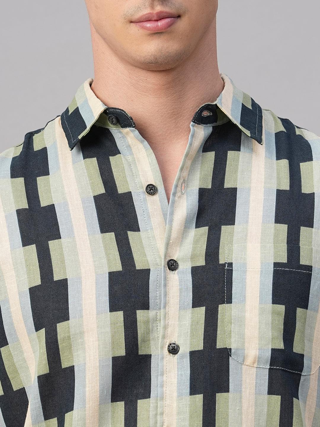 Men's Blue Cotton Flax Regular Fit Shirt