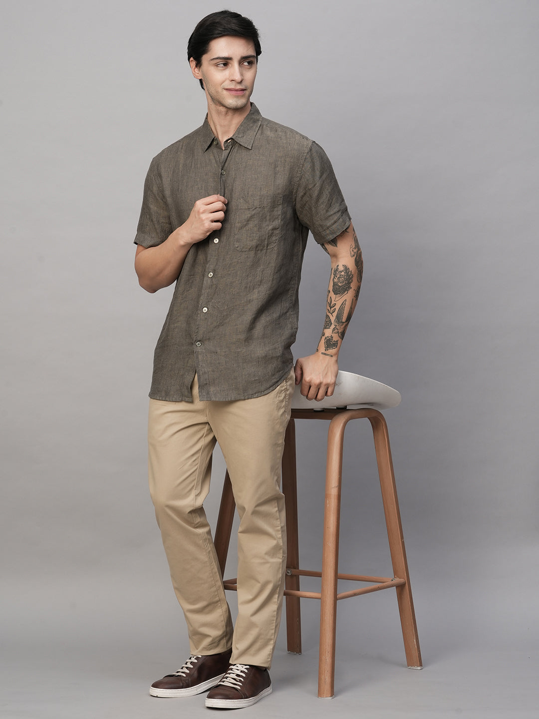 Men's Olive Linen Regular Fit Shirt
