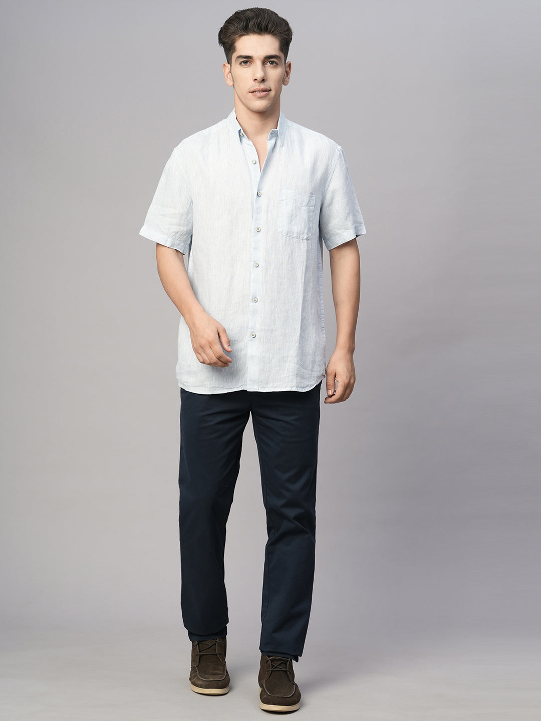 Men's Blue Linen Regular Fit Shirt