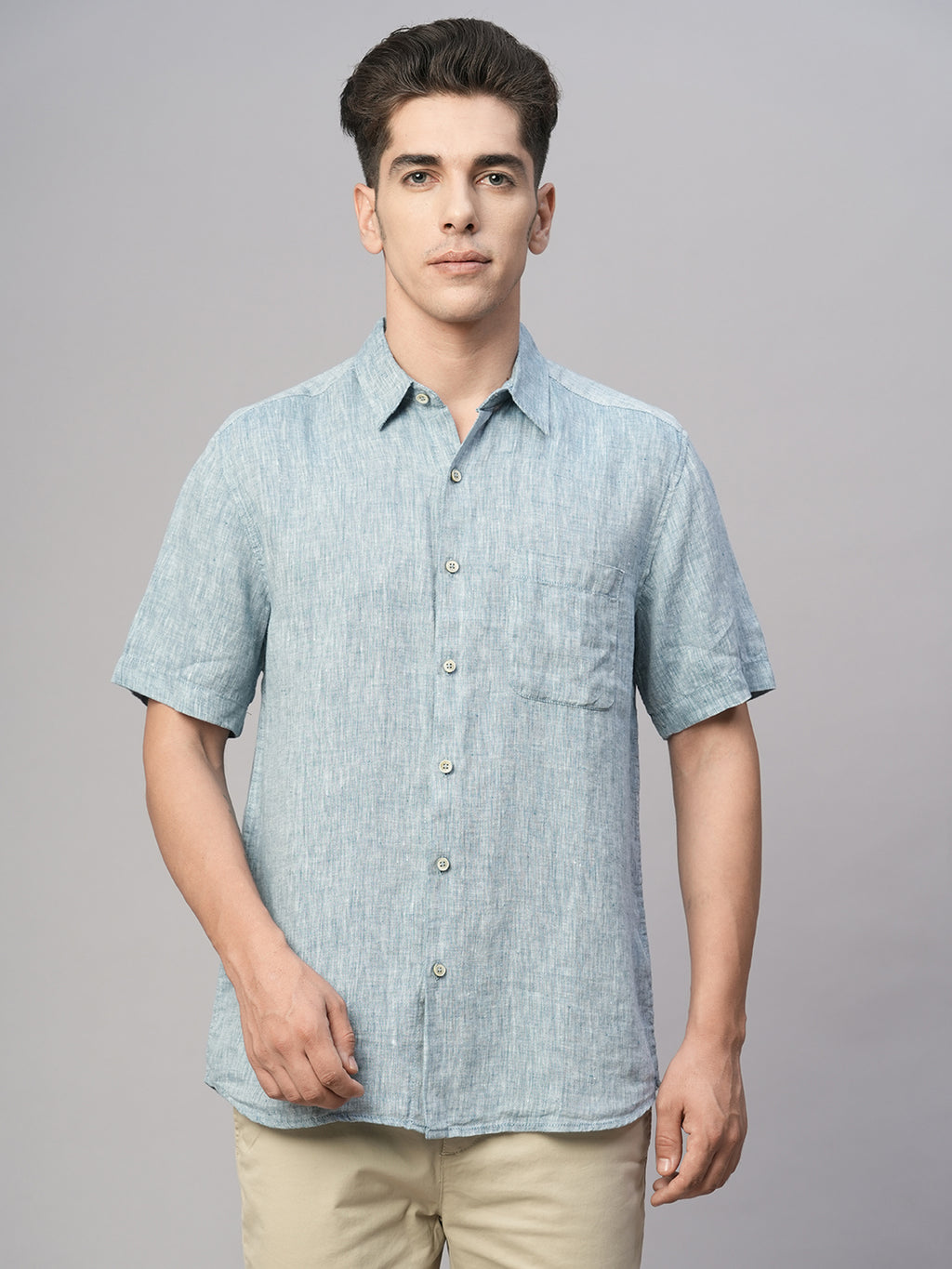 Men's Dk Blue 100% Linen Regular Fit Shirt