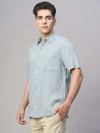 Men's Dk Blue 100% Linen Regular Fit Shirt