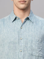 Men's Dk Blue 100% Linen Regular Fit Shirt