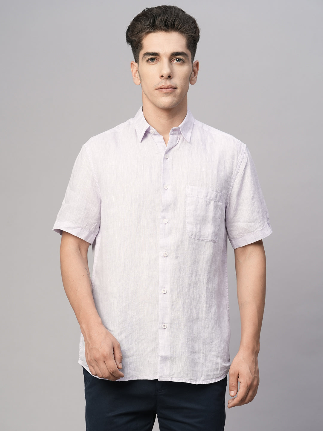 Men's Lilac Linen Regular Fit Shirt