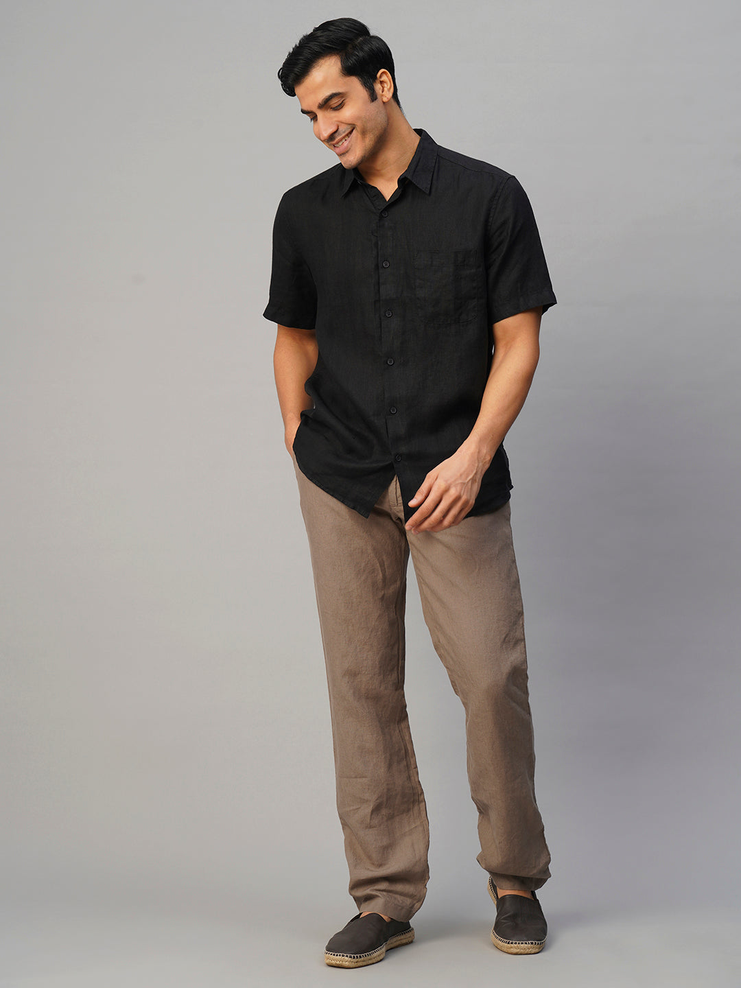 Men's Black Linen Regular Fit Shirt