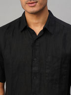 Men's Black 100% Linen Regular Fit Shirt
