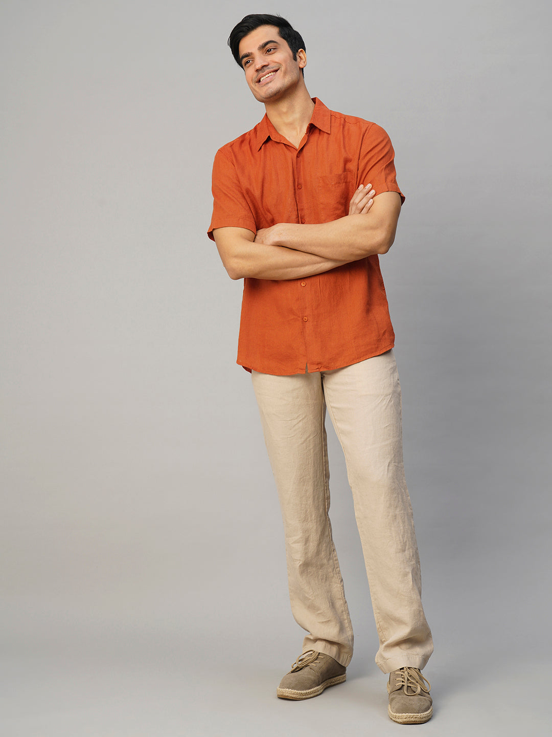 Men's Rust Linen Regular Fit Shirt