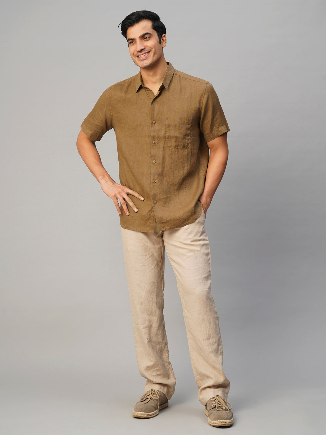 Men's Tobacco Linen Regular Fit Shirt