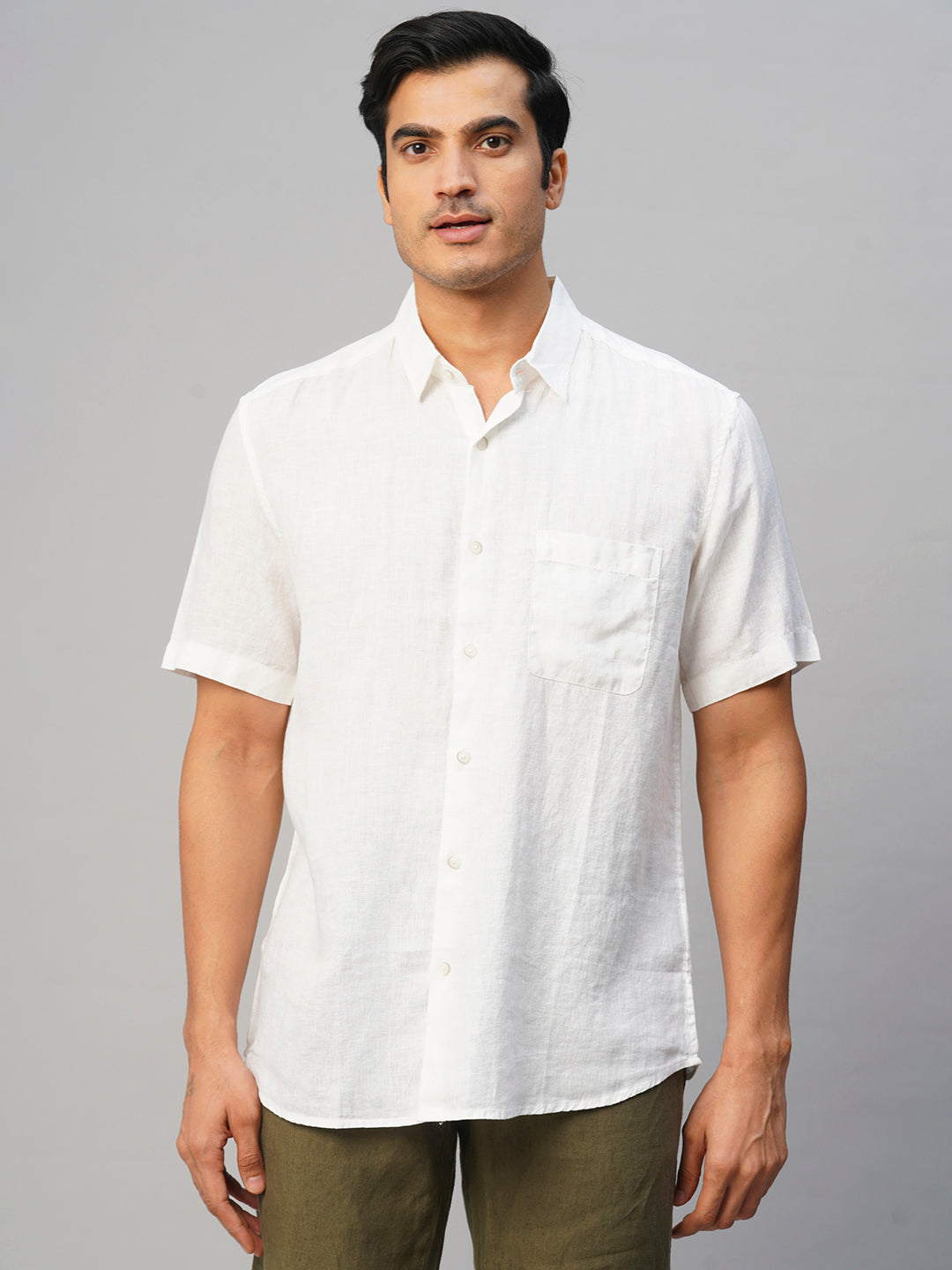 Men's White Linen Regular Fit Shirt