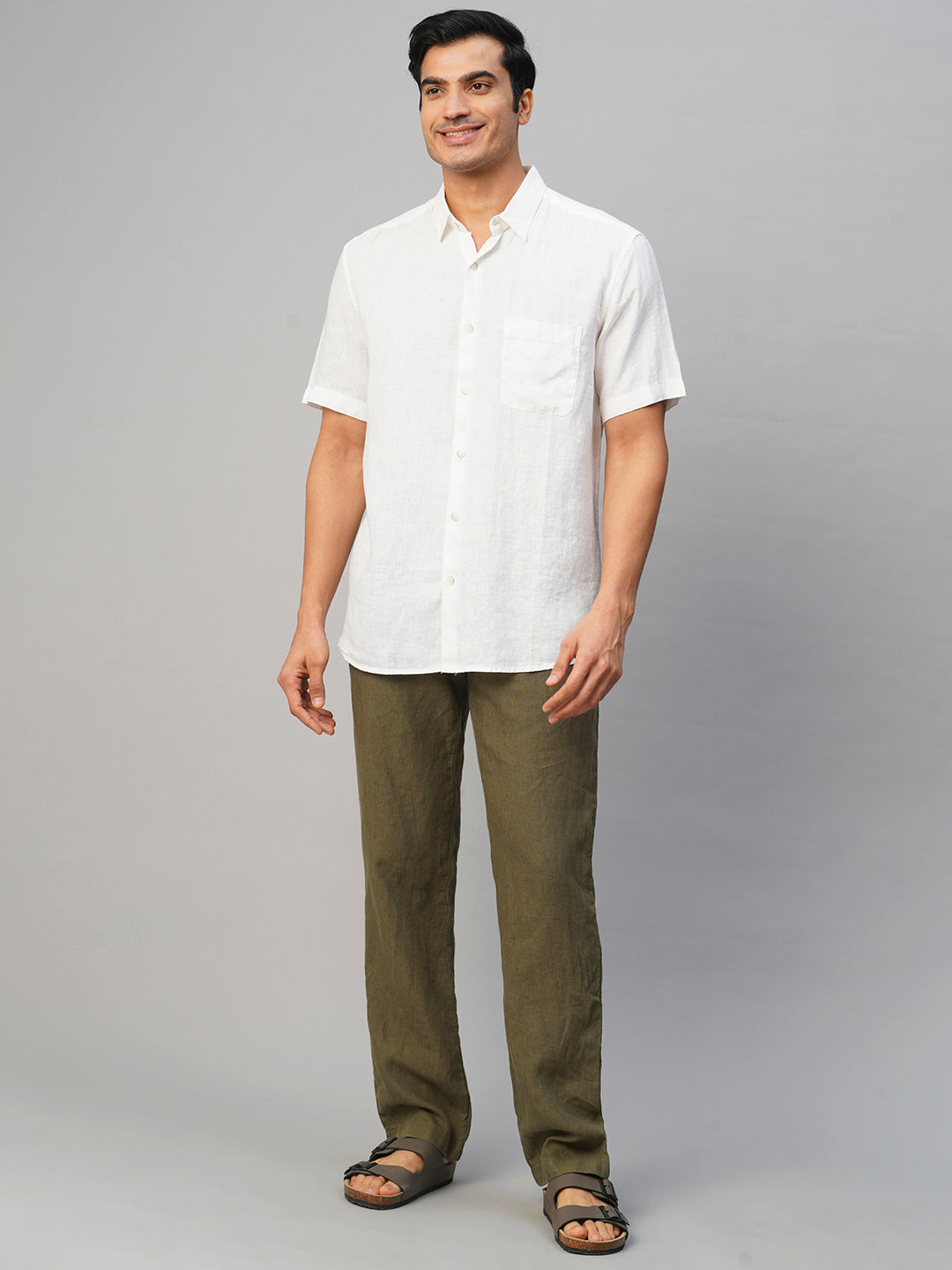 Men's White Linen Regular Fit Shirt