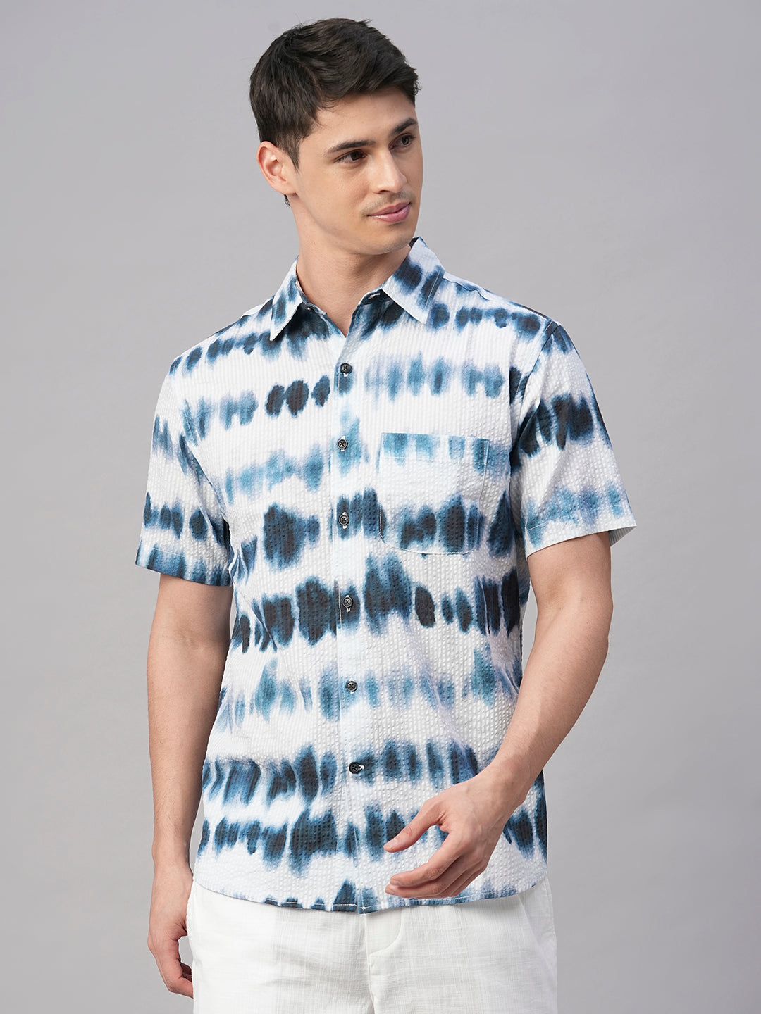 Men's White/Navy 100% Cotton Regular Fit Shirt