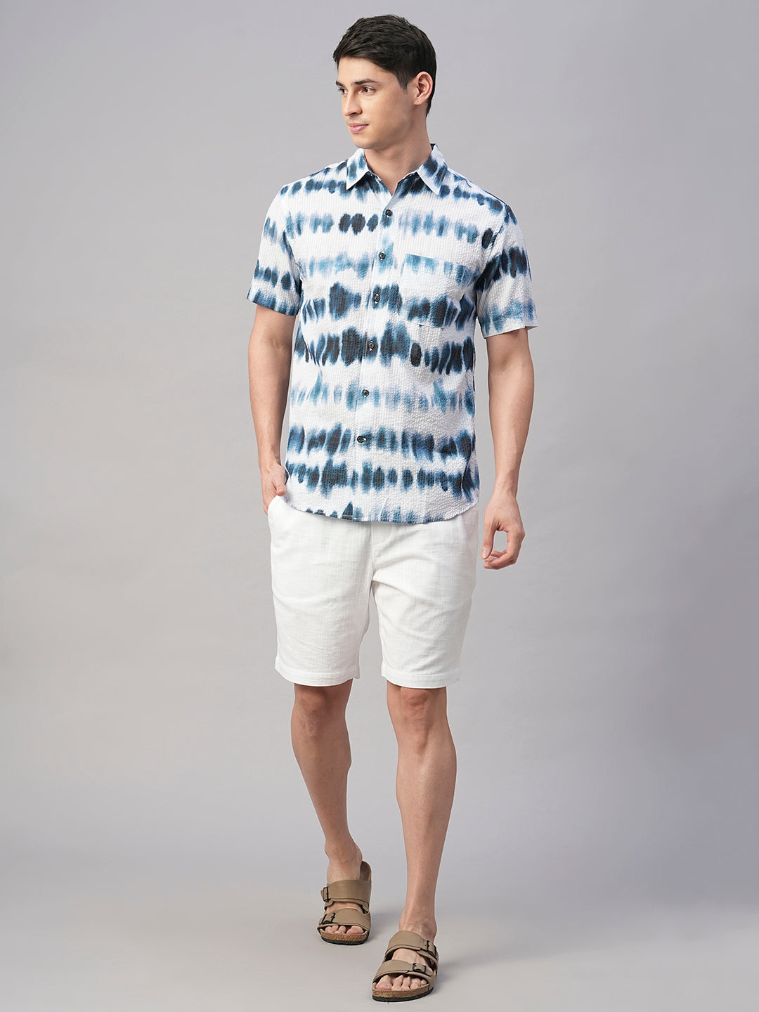 Men's White/Navy 100% Cotton Regular Fit Shirt