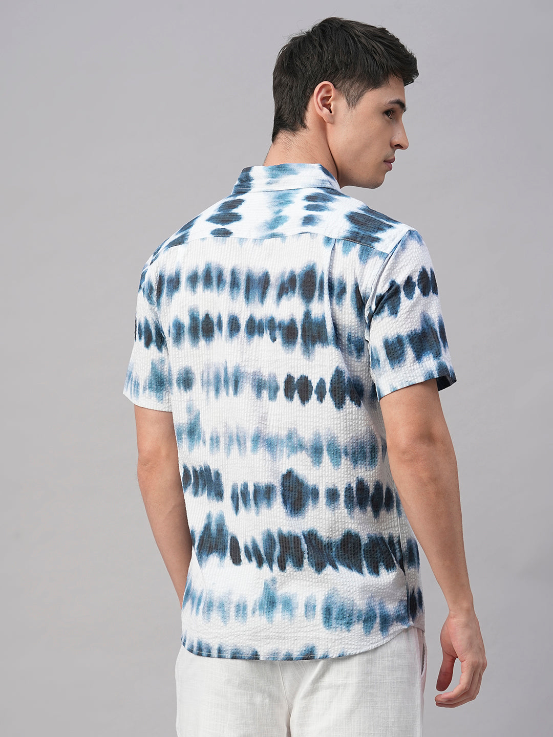 Men's White/Navy 100% Cotton Regular Fit Shirt
