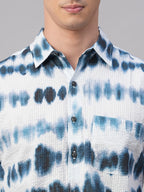 Men's White/Navy 100% Cotton Regular Fit Shirt