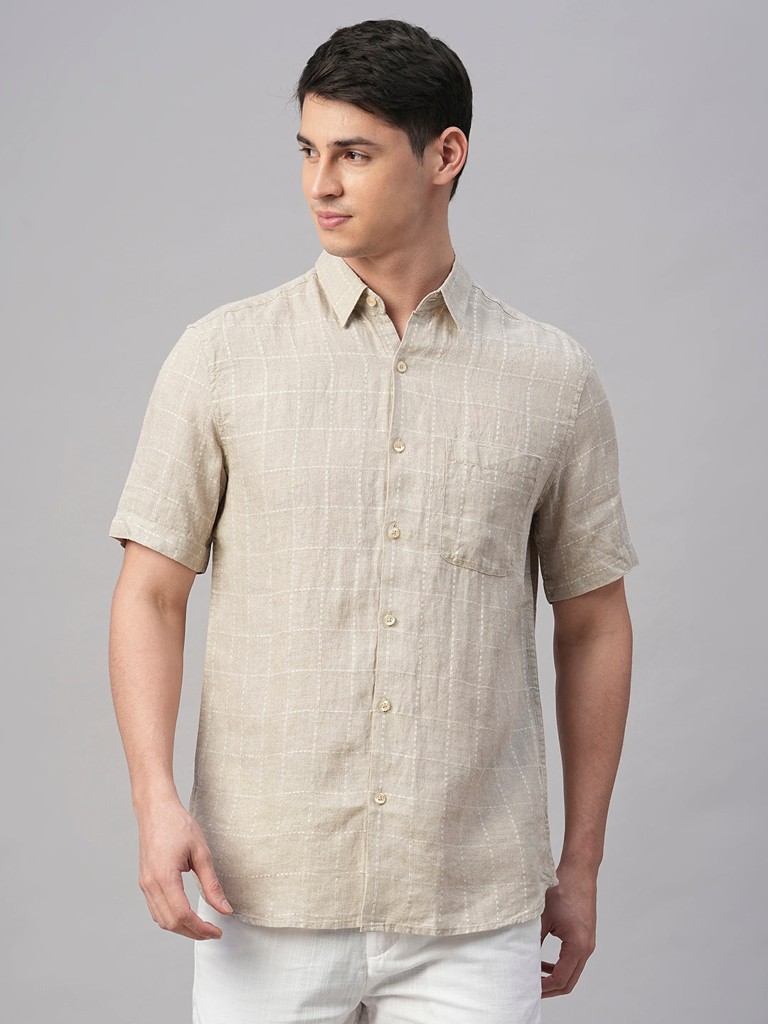 Men's Natural 100% Linen Regular Fit Shirt