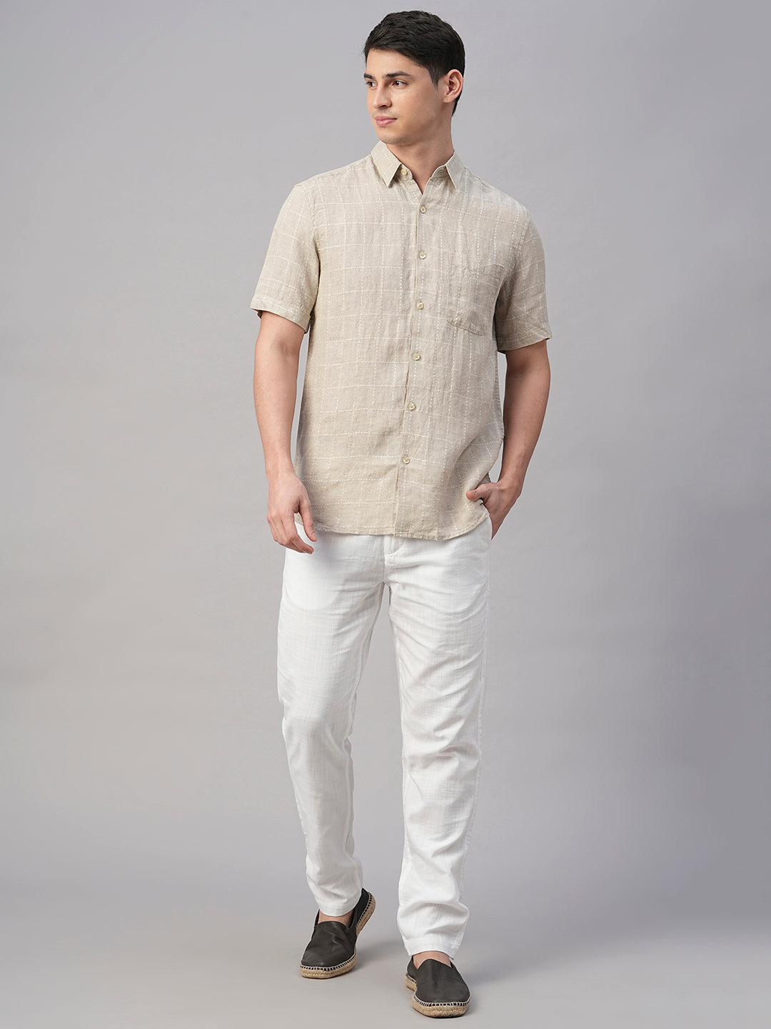 Men's Natural 100% Linen Regular Fit Shirt