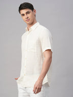 Men's Offwhite 100% Linen Regular Fit Shirt