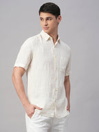 Men's Offwhite 100% Linen Regular Fit Shirt