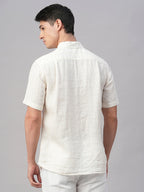 Men's Offwhite 100% Linen Regular Fit Shirt