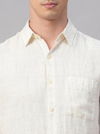 Men's Offwhite 100% Linen Regular Fit Shirt