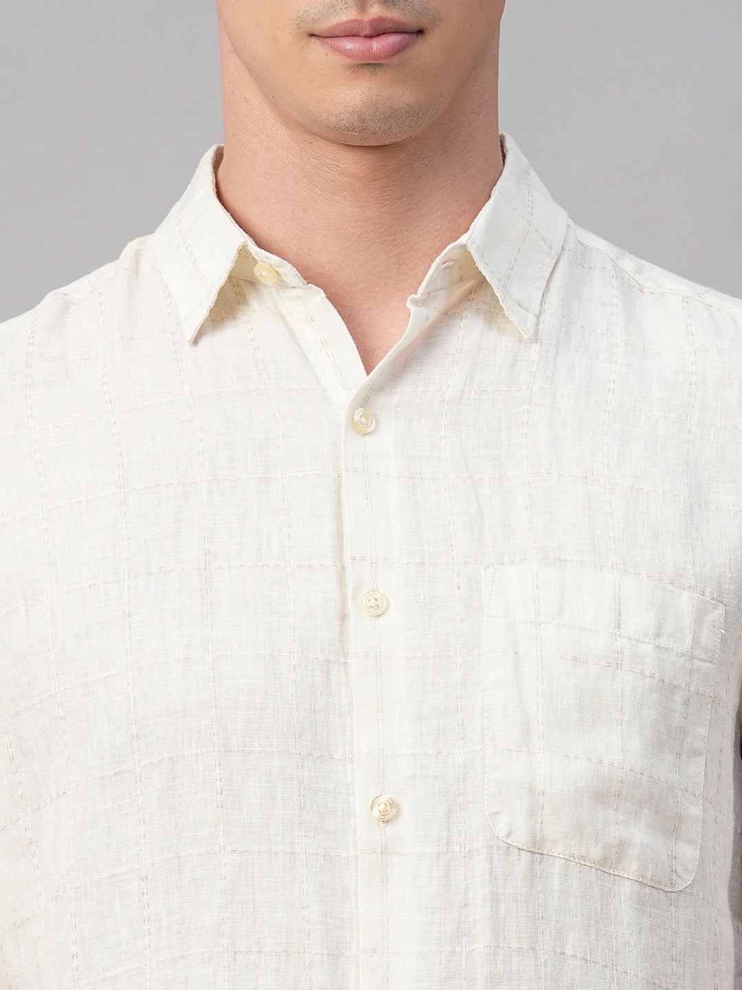 Men's Offwhite 100% Linen Regular Fit Shirt