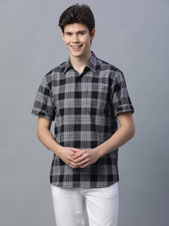 Men’s Cotton Regular Fit Checked Short Sleeve Shirt Black