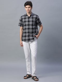Men’s Cotton Regular Fit Checked Short Sleeve Shirt Black