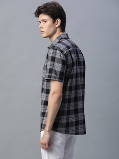Men’s Cotton Regular Fit Checked Short Sleeve Shirt Black