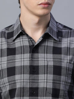 Men’s Cotton Regular Fit Checked Short Sleeve Shirt Black