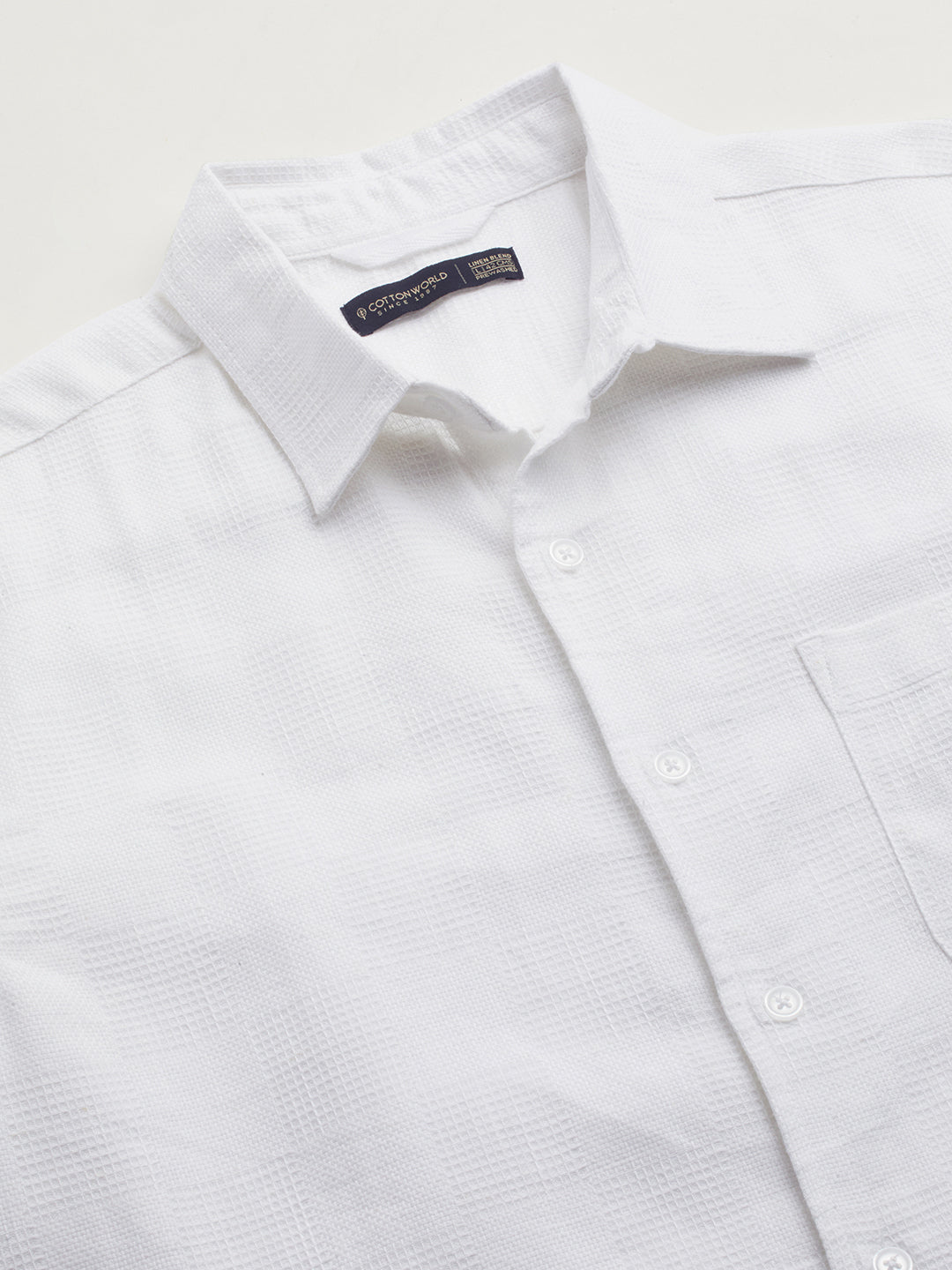 Men's White Cotton Linen Lyocell Regular Fit Shirt