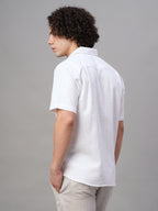 Men's White Cotton Linen Lyocell Regular Fit Shirt