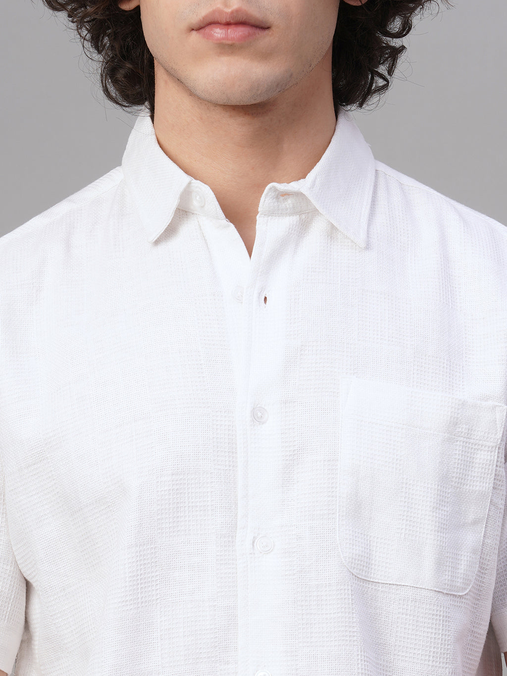 Men's White Cotton Linen Lyocell Regular Fit Shirt