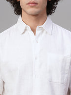 Men's White Cotton Linen Lyocell Regular Fit Shirt