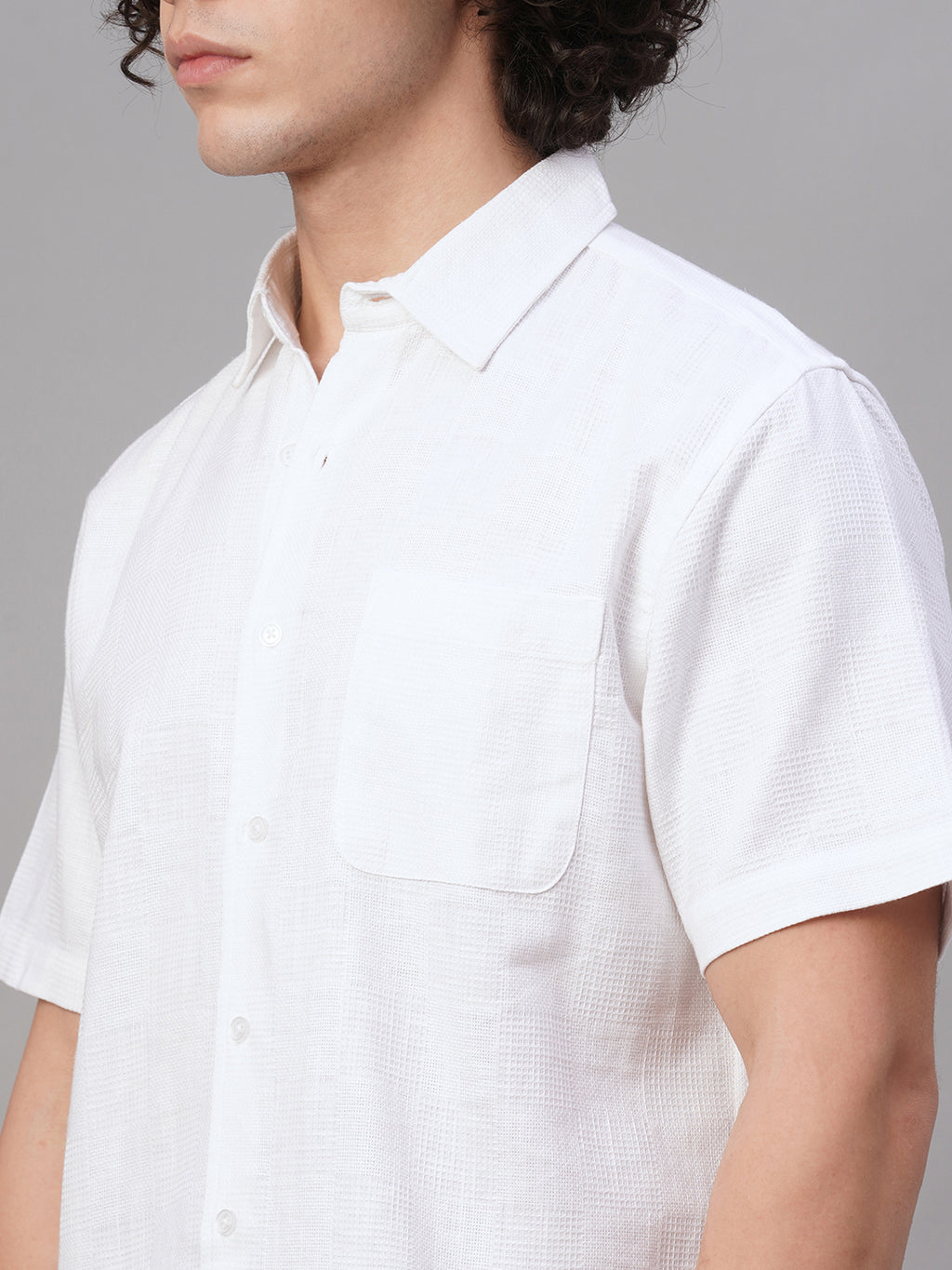 Men's White Cotton Linen Lyocell Regular Fit Shirt