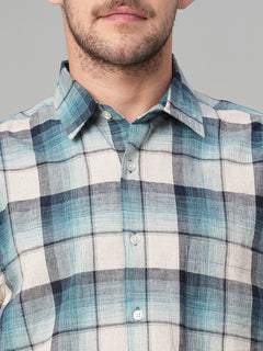 Men's Cotton Linen Regular Fit Stripe Shirt Natural