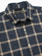 Men's Navy Cotton Linen Regular Fit Shirt
