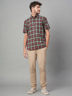 Men's Red Cotton Linen Regular Fit Shirt