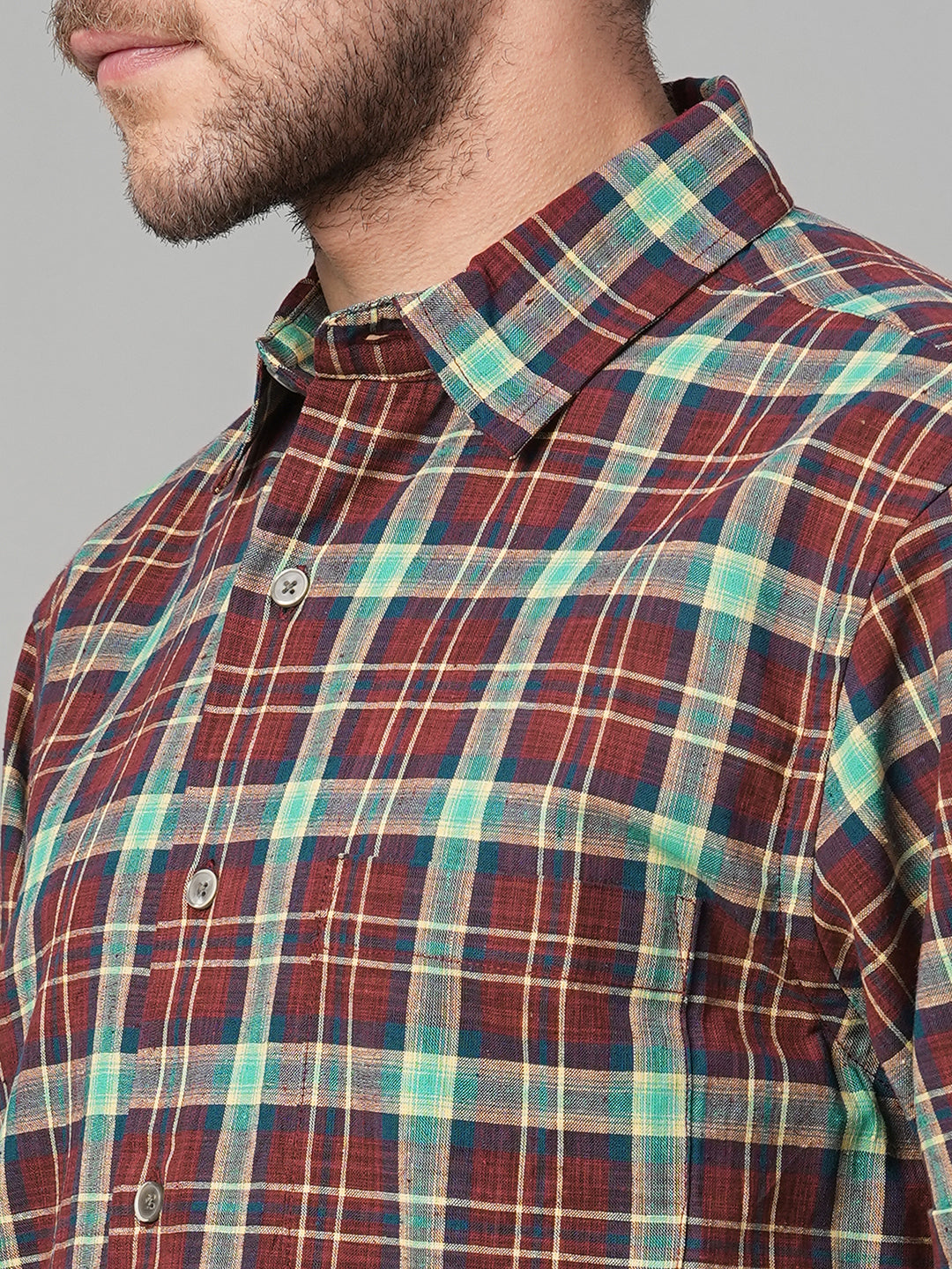 Men's Red Cotton Linen Regular Fit Shirt