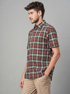 Men's Red Cotton Linen Regular Fit Shirt